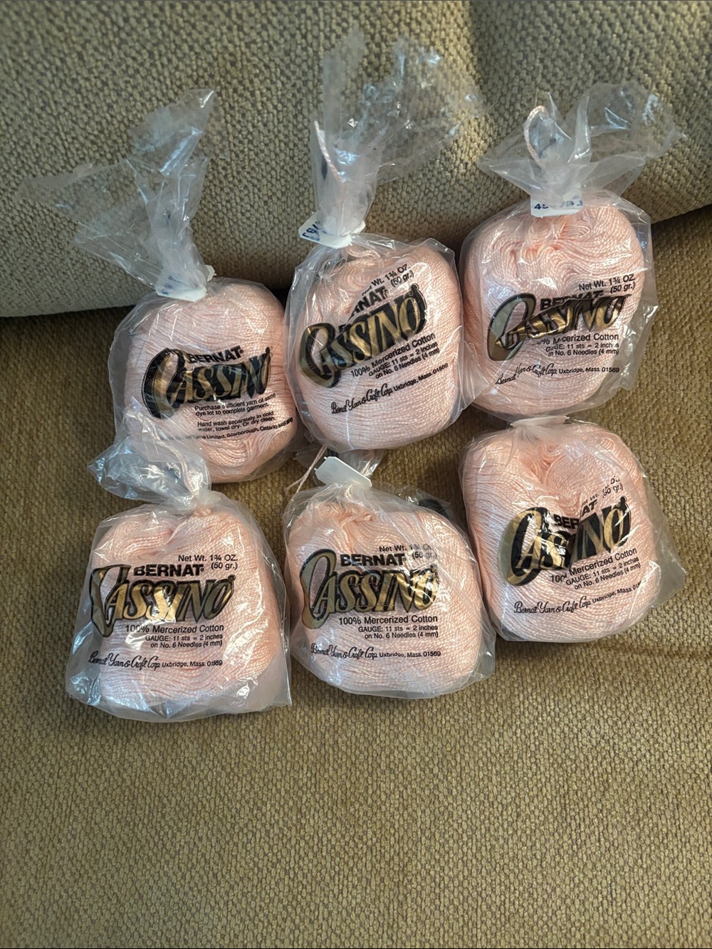 Pink Cotton Yarn - Soft Pale Pink with a beautiful sheen 6 in bundle